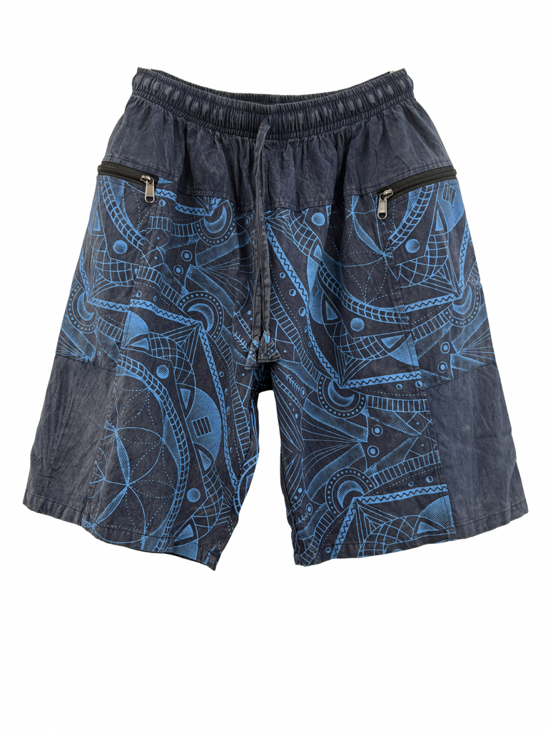 Stonewashed Geo print shorts Blue
