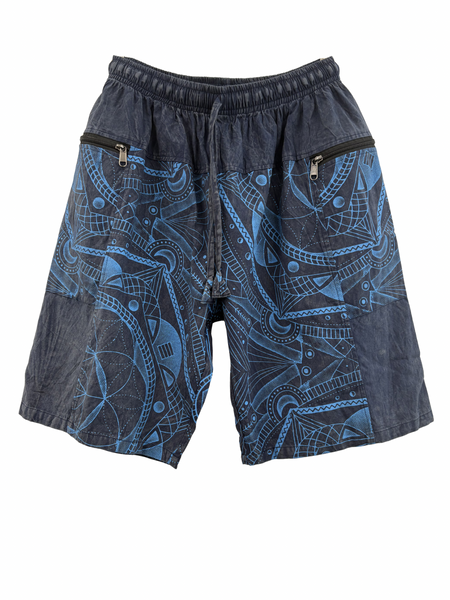Stonewashed Geo print shorts Blue