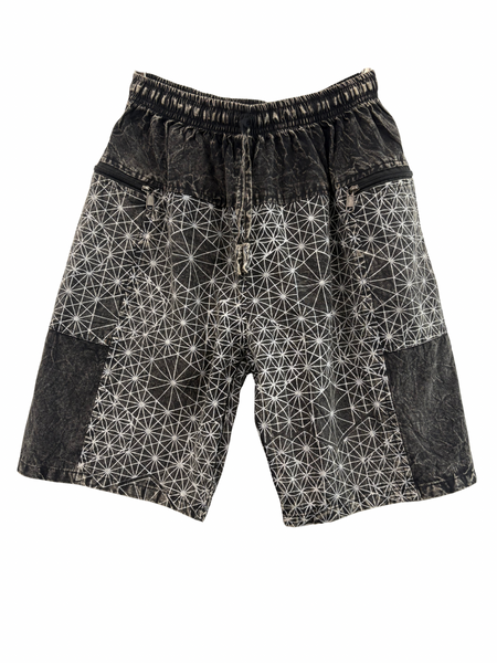 Stonewashed Flower of Life print shorts Charcoal
