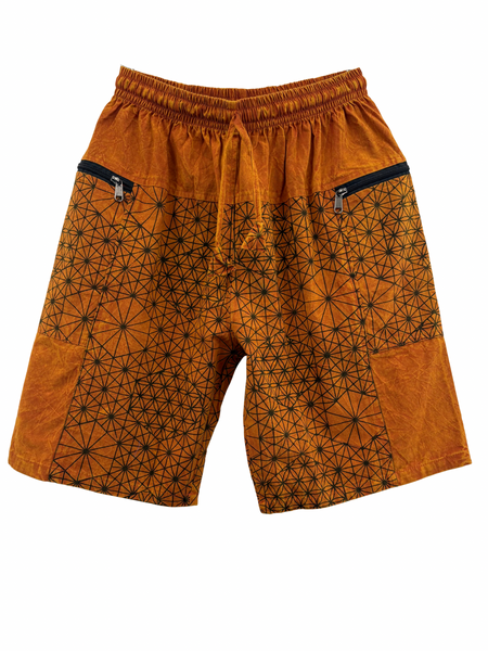 Stonewashed Flower of Life print shorts Orange