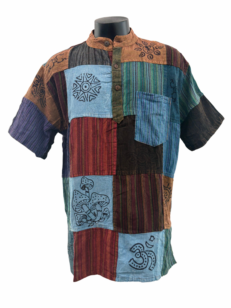 Short sleeve Patchwork Cotton Shirt XL