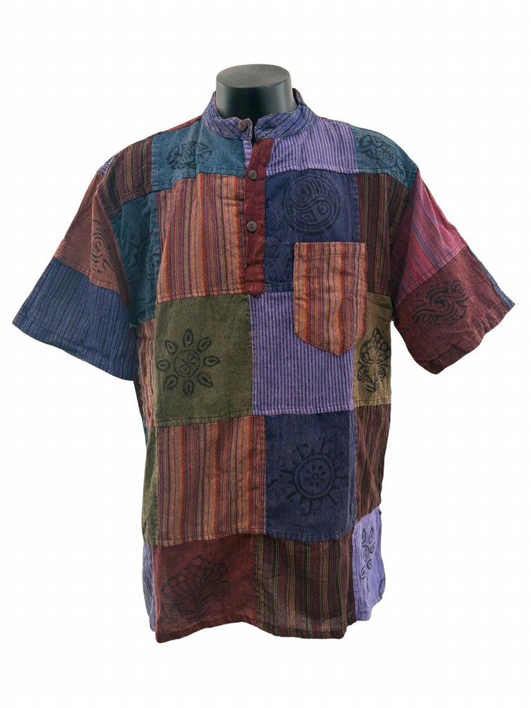 Short sleeve Patchwork Cotton Shirt XL