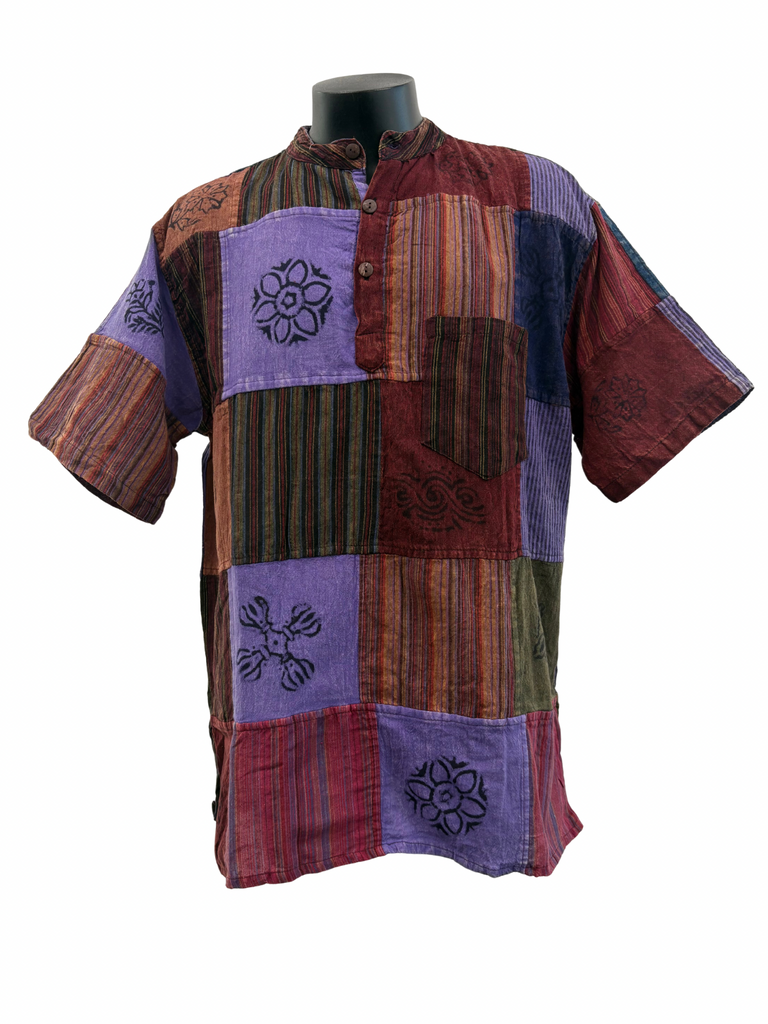 Short sleeve Patchwork Cotton Shirt XL