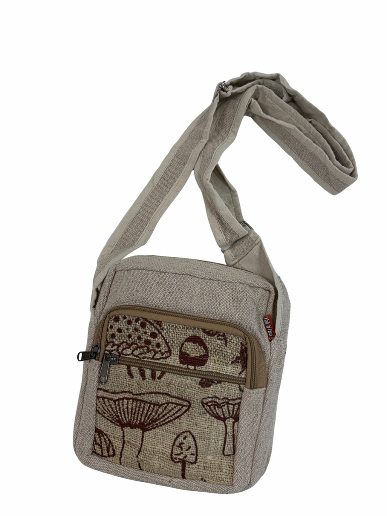 Cotton and hemp square festival bag Mushroom print