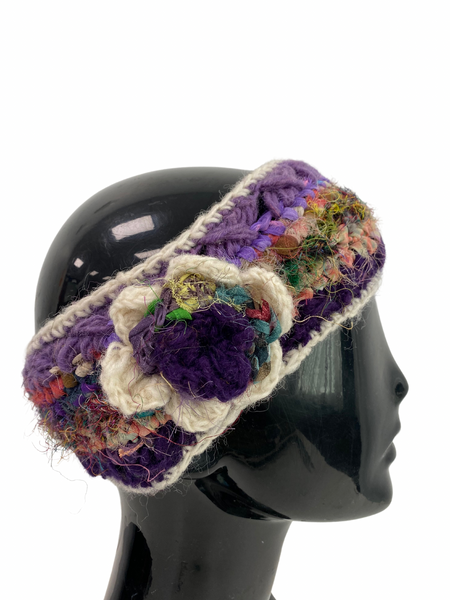 Crochet wool and silk headband