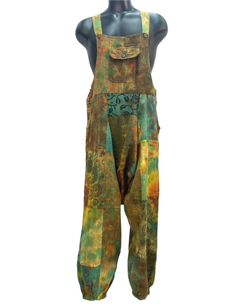 Tie-Dyed Patchwork Overalls