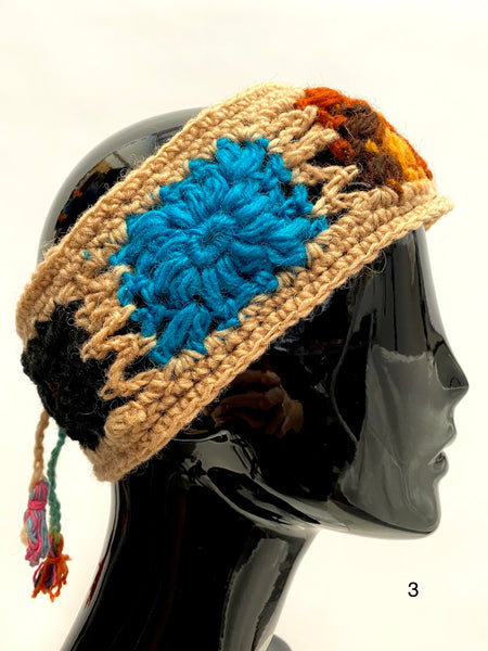 Crochet wool headband caramel border