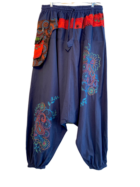 Embroidered Pants Drop Crotch