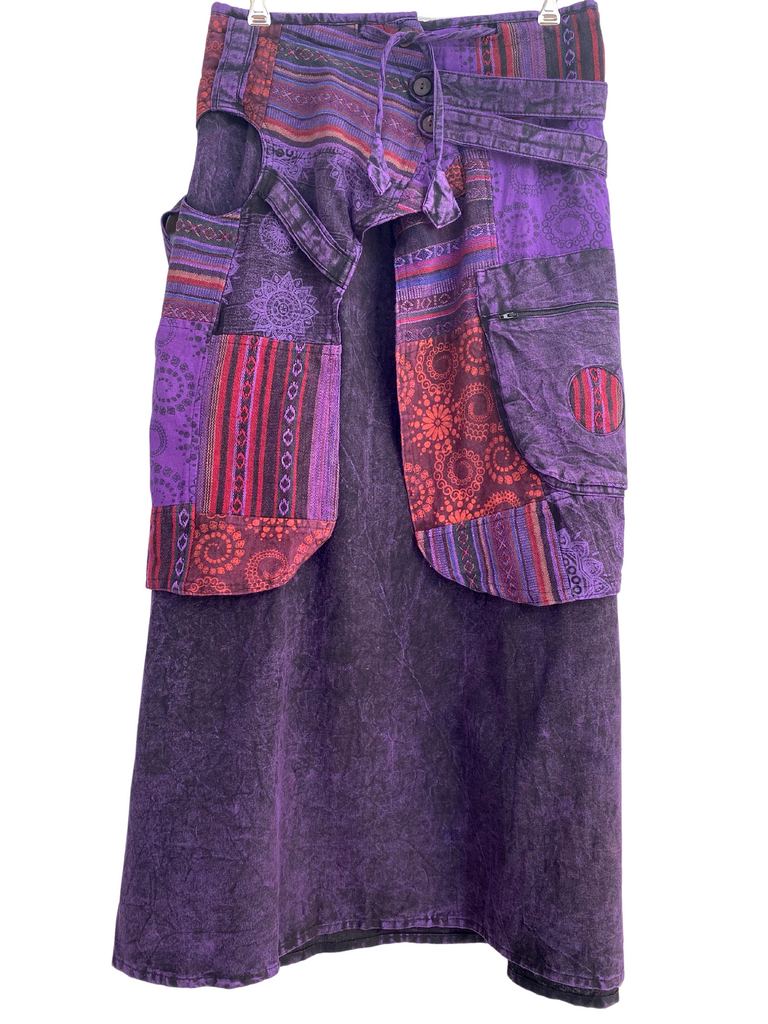Long skirt with patchwork overlay