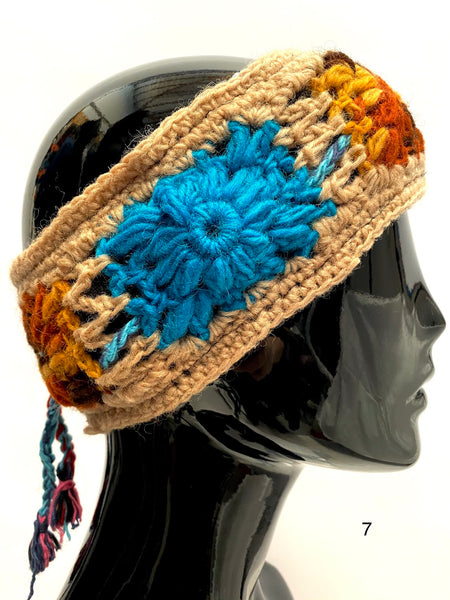 Crochet wool headband caramel border