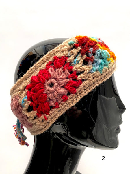 Crochet wool headband caramel border