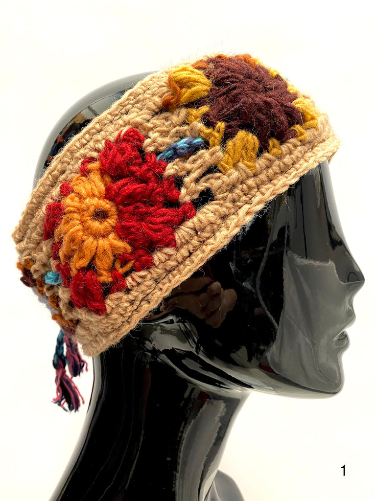 Crochet wool headband caramel border