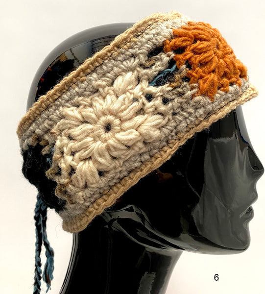 Crochet wool headband caramel border
